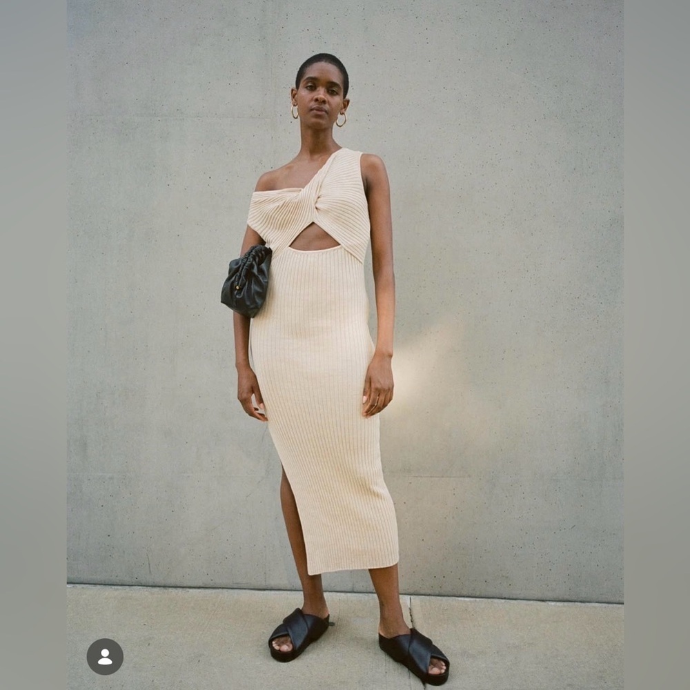 Anna Quan Zanita Wheat Ribbed Knit Twist Cut-Out Midi Dress - Picture 7 of 14